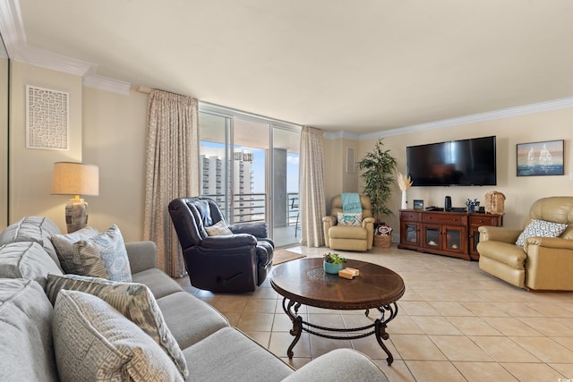 9840 Queensway Blvd Unit 1007, Myrtle Beach, SC 29572 - living room with ornamental molding, light tile patterned floors, and expansive windows