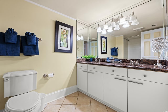 9840 Queensway Blvd Unit 1007, Myrtle Beach, SC 29572 - bathroom with tile patterned floors, double vanity, crown molding, and a shower