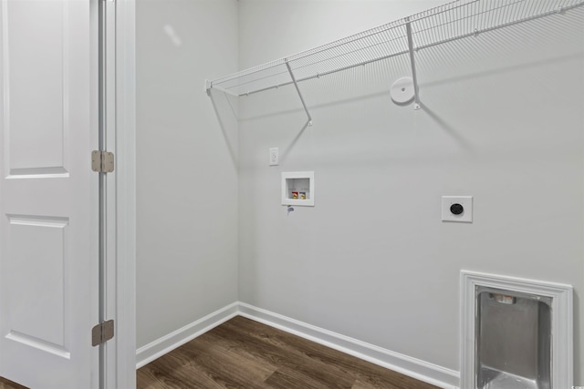 982 Cherrystone Loop, Conway, SC 29526 - laundry area featuring electric dryer hookup, washer hookup, dark wood-type flooring, and baseboards