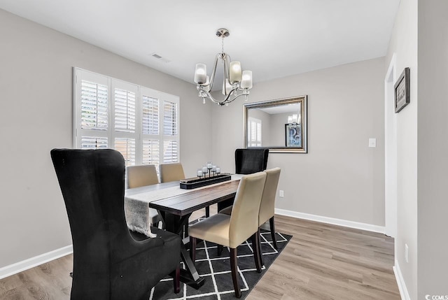 130 Ashton Cir, Myrtle Beach, SC 29588 - dining area with an inviting chandelier, wood finished floors, visible vents, and baseboards