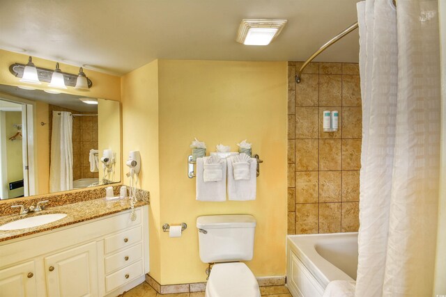 5300 N Ocean Blvd Unit 923, Myrtle Beach, SC 29577 - full bathroom with toilet, baseboards, tile patterned flooring, vanity, and shower / bath combo