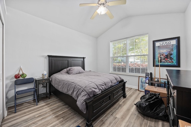 1208 Camlet Ln, Little River, SC 29566 - bedroom with vaulted ceiling, light wood-type flooring, baseboards, and ceiling fan