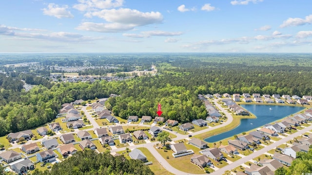 1208 Camlet Ln, Little River, SC 29566 - aerial view of property's location featuring a heavily wooded area, a nearby body of water, and nearby suburban area