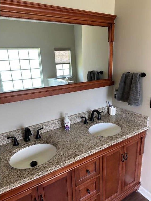 bathroom featuring a sink and double vanity