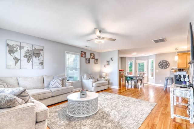 190 Hamilton Way, Conway, SC 29526 - living area featuring light wood-style flooring, a ceiling fan, and baseboards