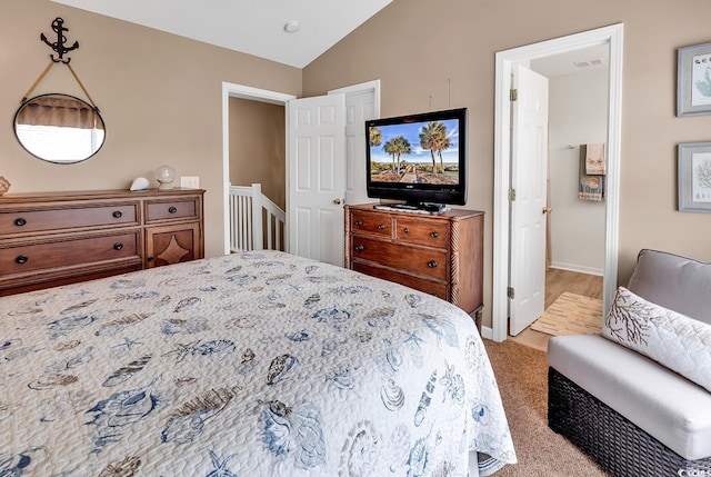 1046 Palisade Cir Unit 1046, Myrtle Beach, SC 29577 - bedroom with lofted ceiling, light colored carpet, and baseboards