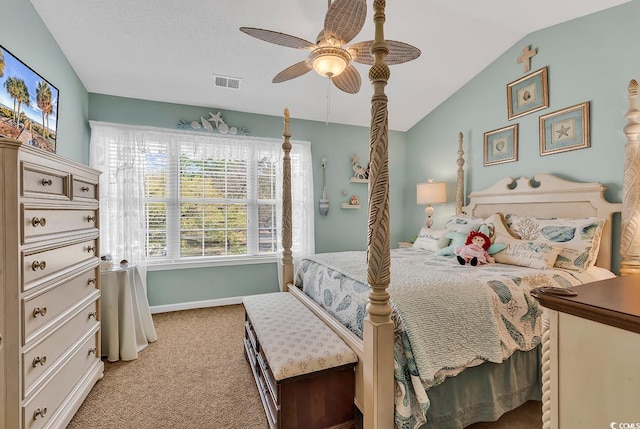 1046 Palisade Cir Unit 1046, Myrtle Beach, SC 29577 - bedroom featuring light colored carpet, vaulted ceiling, baseboards, and a ceiling fan
