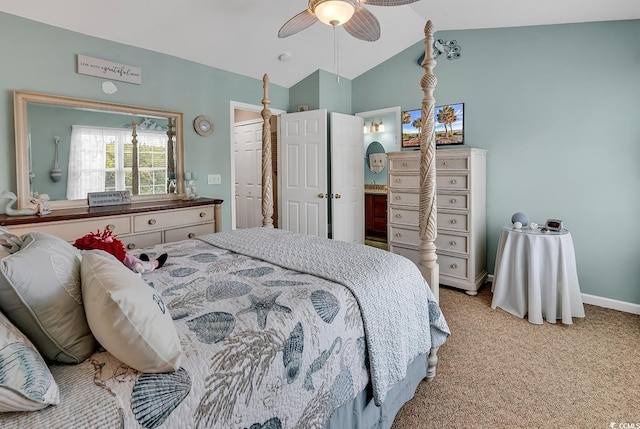 1046 Palisade Cir Unit 1046, Myrtle Beach, SC 29577 - bedroom featuring lofted ceiling, light colored carpet, a ceiling fan, and baseboards