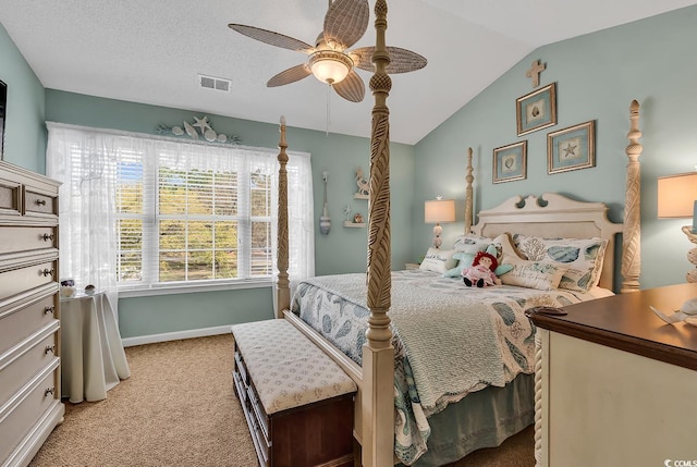 1046 Palisade Cir Unit 1046, Myrtle Beach, SC 29577 - bedroom featuring light carpet, vaulted ceiling, a ceiling fan, and baseboards