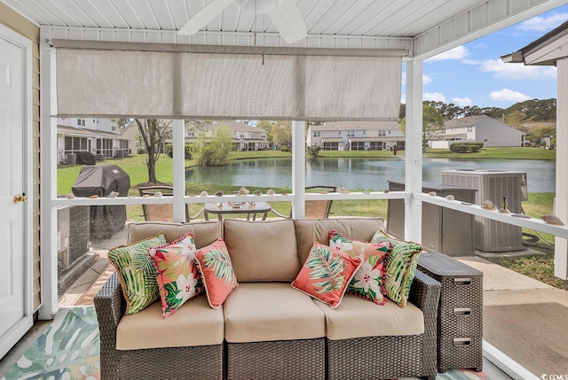 1046 Palisade Cir Unit 1046, Myrtle Beach, SC 29577 - sunroom with a water view, a ceiling fan, and healthy amount of natural light