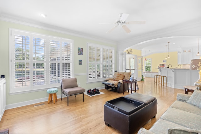8231 Forest Lake Dr, Conway, SC 29526 - living room with arched walkways, light wood-style floors, plenty of natural light, and visible vents