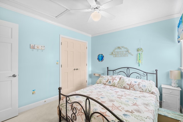 8231 Forest Lake Dr, Conway, SC 29526 - bedroom with carpet floors, crown molding, baseboards, and ceiling fan