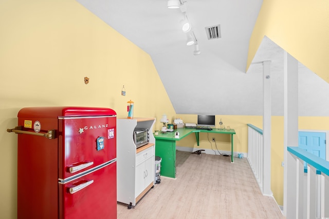 8231 Forest Lake Dr, Conway, SC 29526 - office with baseboards, lofted ceiling, visible vents, and light wood-type flooring