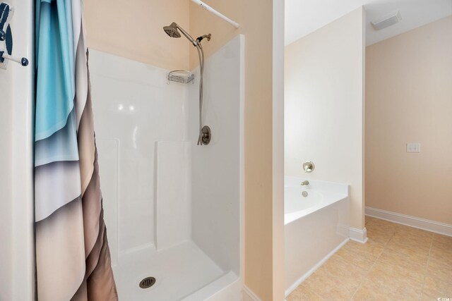 237 Copperwood Loop, Conway, SC 29526 - full bathroom featuring a shower, a bath, baseboards, and tile patterned flooring
