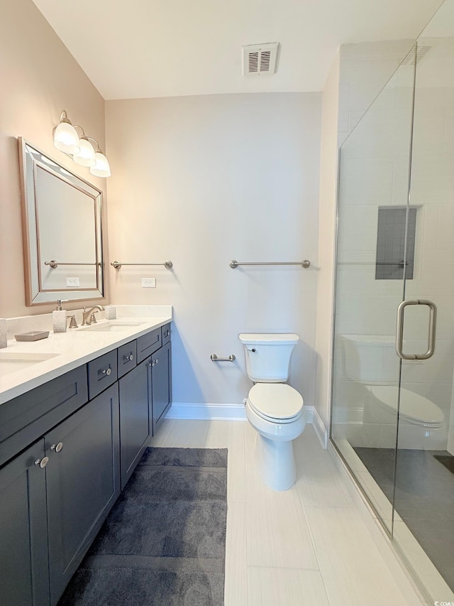 1025 World Tour Blvd Unit 205, Myrtle Beach, SC 29579 - full bathroom with a shower stall, a sink, double vanity, toilet, and visible vents