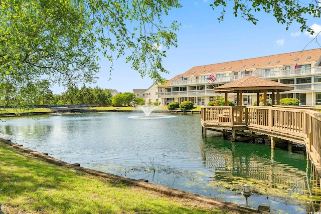 dock featuring a gazebo and a water view