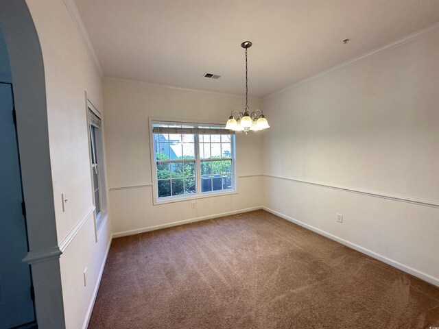 514 Hay Hill Ln Unit C, Myrtle Beach, SC 29579 - carpeted empty room with arched walkways, ornamental molding, baseboards, and a chandelier
