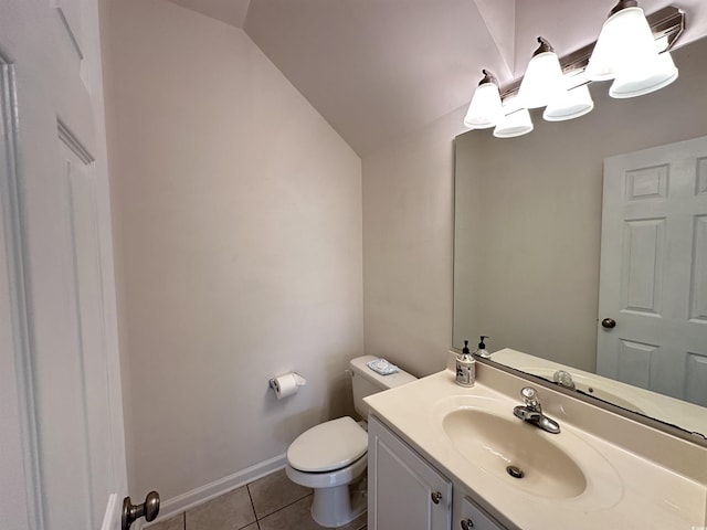 514 Hay Hill Ln Unit C, Myrtle Beach, SC 29579 - half bathroom featuring toilet, tile patterned flooring, vanity, lofted ceiling, and baseboards