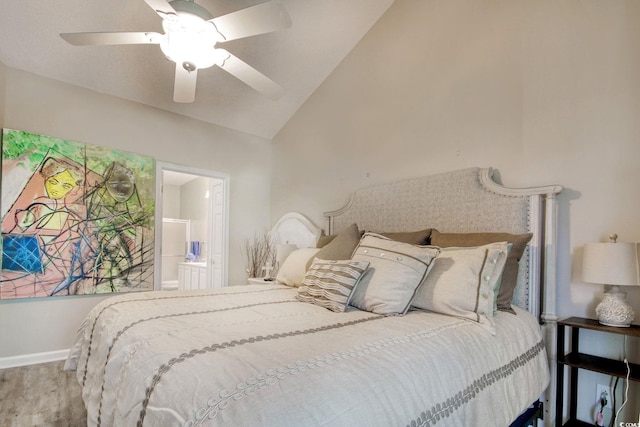 1533 Lanterns Rest Rd Unit 304, Myrtle Beach, SC 29579 - bedroom with baseboards, lofted ceiling, a ceiling fan, wood finished floors, and ensuite bath