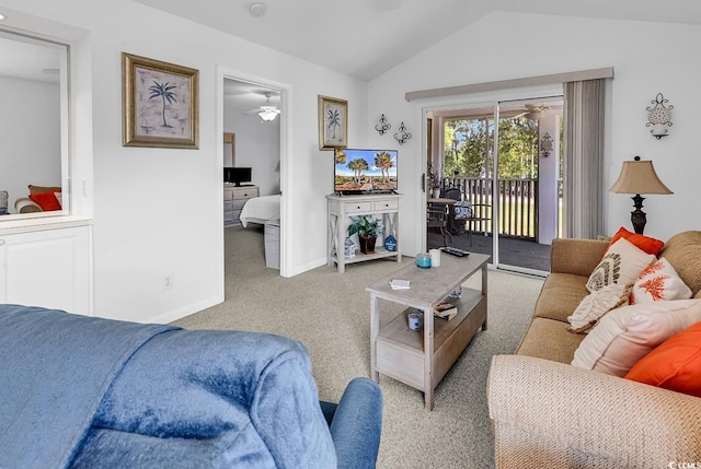 4430 Eastport Blvd Unit L15, Little River, SC 29566 - carpeted living area featuring lofted ceiling and a ceiling fan