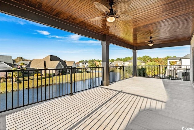 1219 Bentcreek Ln, Myrtle Beach, SC 29579 - deck featuring a ceiling fan, a residential view, and a water view