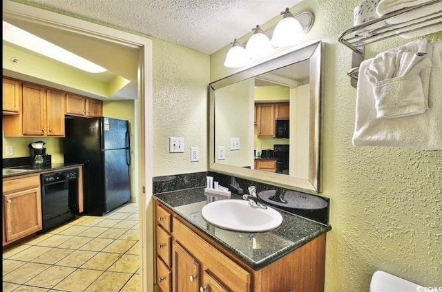 504 N Ocean Blvd Unit 1810, Myrtle Beach, SC 29577 - half bath featuring vanity, a textured wall, tile patterned flooring, and a textured ceiling