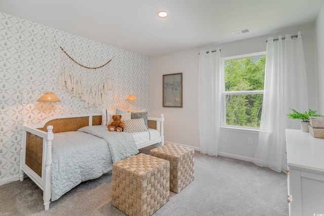 2892 Riverboat Way, Conway, SC 29526 - bedroom with wallpapered walls and light colored carpet
