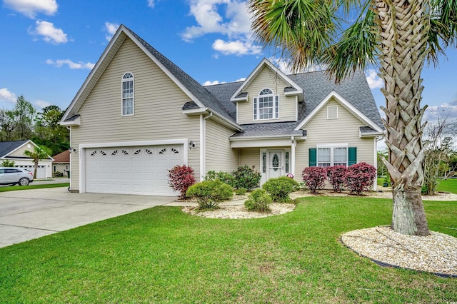 1001 Harvest View Ave, Conway, SC 29527 - traditional home featuring driveway, a garage, a shingled roof, and a front lawn
