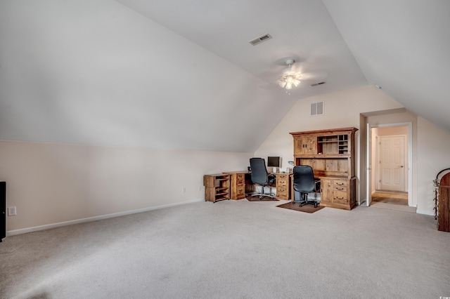 1001 Harvest View Ave, Conway, SC 29527 - office area featuring lofted ceiling, light carpet, and ceiling fan