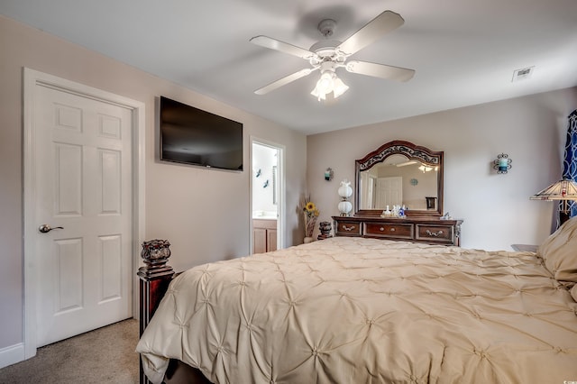 1001 Harvest View Ave, Conway, SC 29527 - carpeted bedroom featuring ceiling fan and connected bathroom