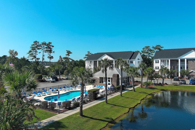 community pool with a water view
