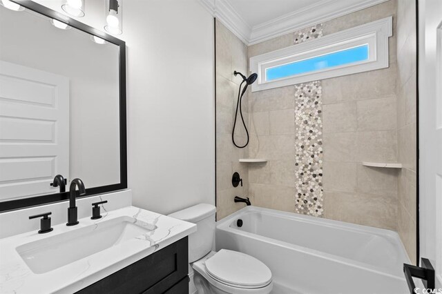 163 Sago Palm Dr, Myrtle Beach, SC 29579 - bathroom featuring toilet, crown molding, bathing tub / shower combination, and vanity