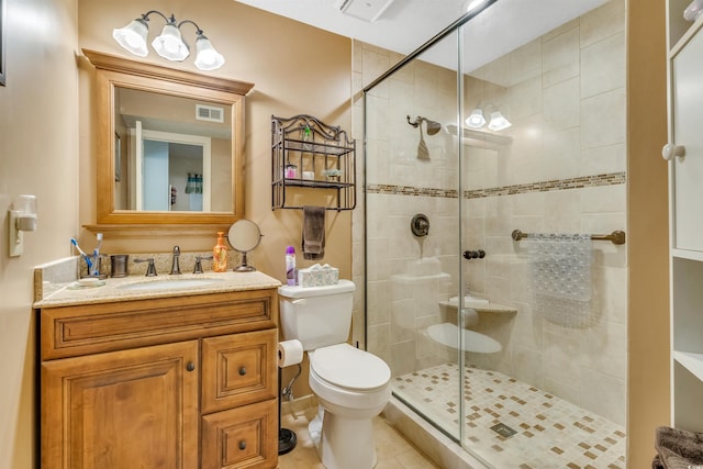 4601 Greenbriar Dr Unit 201, Little River, SC 29566 - bathroom with a shower stall, tile patterned flooring, visible vents, toilet, and vanity