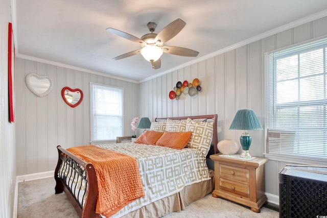 1028 1st Ave S, North Myrtle Beach, SC 29582 - bedroom featuring a ceiling fan, baseboards, light colored carpet, and crown molding