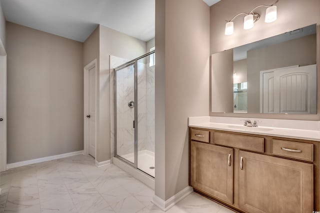 186 Glengrove Ln, Murrells Inlet, SC 29576 - full bathroom featuring a marble finish shower, baseboards, vanity, and marble finish floor
