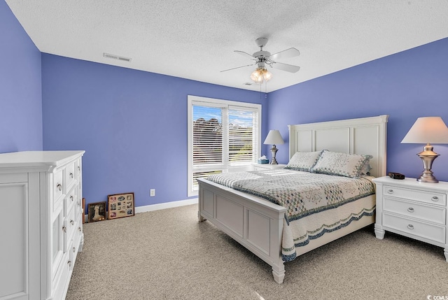 4755 Lightkeepers Way Unit 15-E, Little River, SC 29566 - bedroom featuring visible vents, a ceiling fan, a textured ceiling, and light carpet
