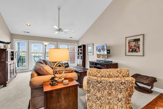 4755 Lightkeepers Way Unit 15-E, Little River, SC 29566 - living room featuring visible vents, a ceiling fan, baseboards, and recessed lighting