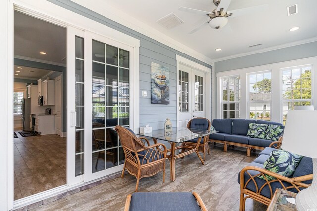 600 Waterbridge Blvd, Myrtle Beach, SC 29579 - sunroom / solarium featuring wood finished floors, visible vents, recessed lighting, and crown molding