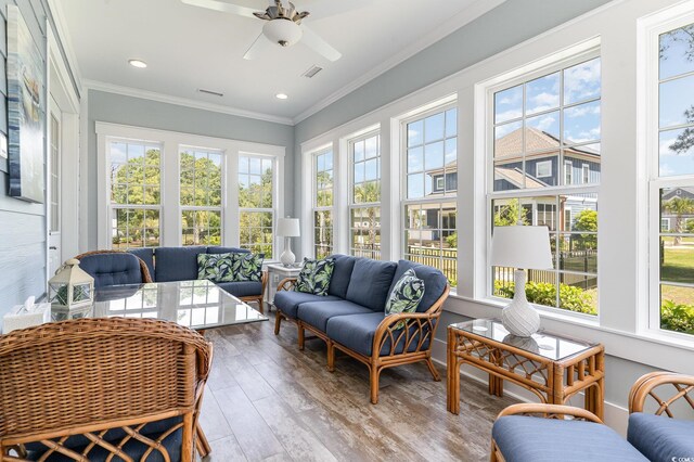 600 Waterbridge Blvd, Myrtle Beach, SC 29579 - sunroom / solarium featuring crown molding, wood finished floors, visible vents, and recessed lighting