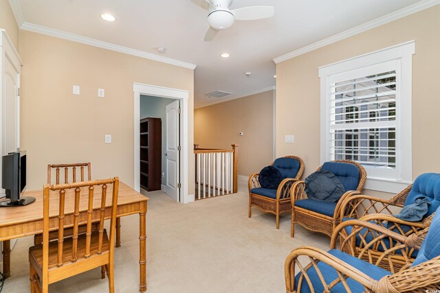 600 Waterbridge Blvd, Myrtle Beach, SC 29579 - sitting room with ceiling fan, light carpet, and crown molding