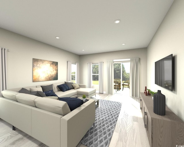 living room with recessed lighting