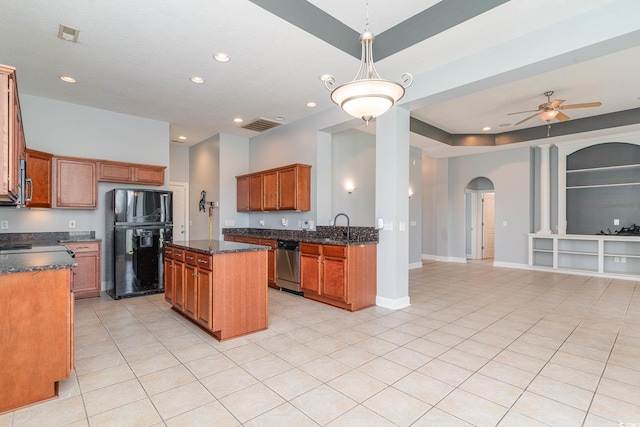 197 Northside Dr, Little River, SC 29566 - kitchen featuring recessed lighting, a center island, dishwasher, freestanding refrigerator, and open floor plan