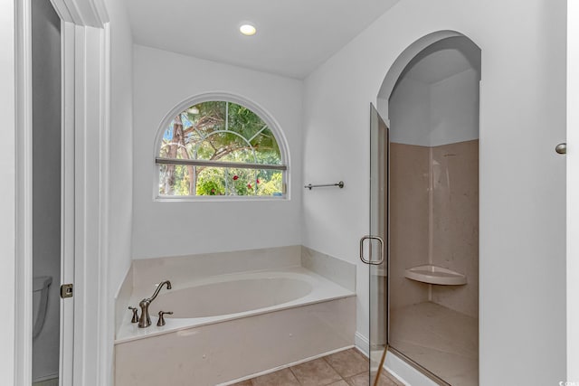 178 Kessinger Dr, Surfside Beach, SC 29575 - full bathroom featuring a shower stall, a garden tub, tile patterned flooring, recessed lighting, and toilet