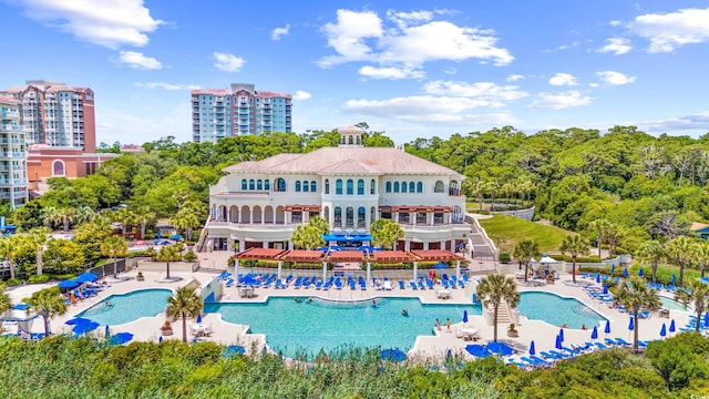 bird's eye view of a pool