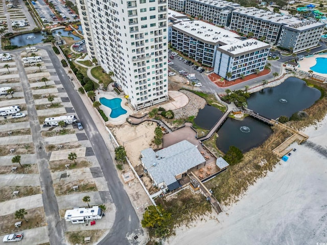 drone / aerial view featuring a water view