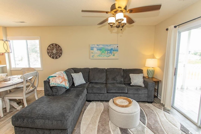 201 Landing Rd Unit D, North Myrtle Beach, SC 29582 - living area featuring ceiling fan, wood finished floors, and visible vents