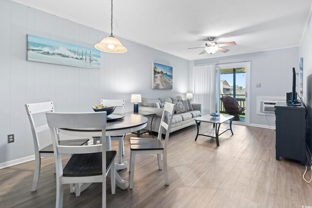9501 Shore Dr Unit B-316, Myrtle Beach, SC 29572 - dining room with wood finished floors, ornamental molding, baseboards, and ceiling fan