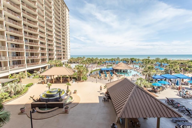 property view of water with a gazebo
