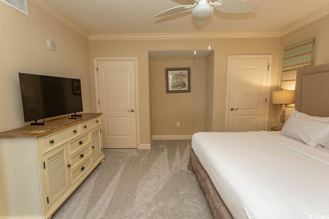 100 N Beach Blvd Unit 1801, North Myrtle Beach, SC 29582 - bedroom featuring visible vents, baseboards, crown molding, and light carpet