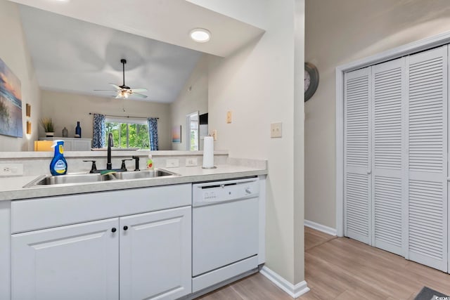 102 Scotch Broom Dr Unit B-302, Little River, SC 29566 - kitchen featuring light countertops, white dishwasher, ceiling fan, light wood finished floors, and a sink